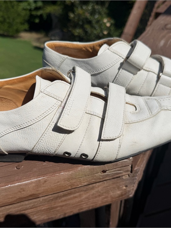 Prada Other - Prada White Leather Velcro Loafers